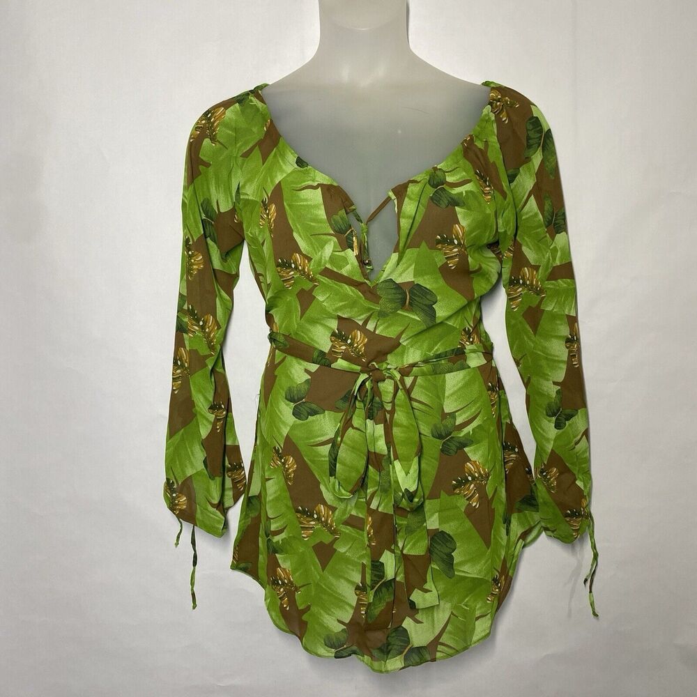 Cia.Maritima Dress Size M Green Jungle Print Leaf Coverup Belted Swimwear Tunic